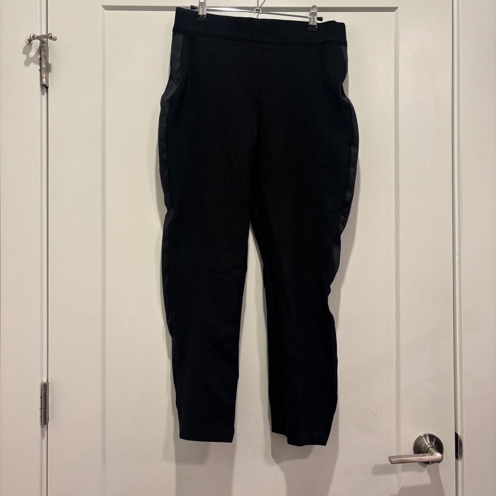Spanx The Perfect Pant Tuxedo Slim Straight Ankle Pants Black Satin Stripe Large